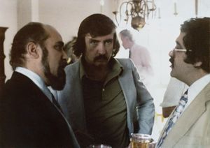 رضا براهنی همراه با ادوارد اَلبی و غلامحسین ساعدی (سال ۱۹۷۸)