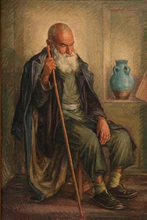 پیرمرد با عصا- تابلویی از محمود اولیا